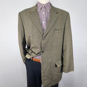 FENZIA Men's Sport Coat Blazer Two Button Brown Herringbone Wool Size 44L